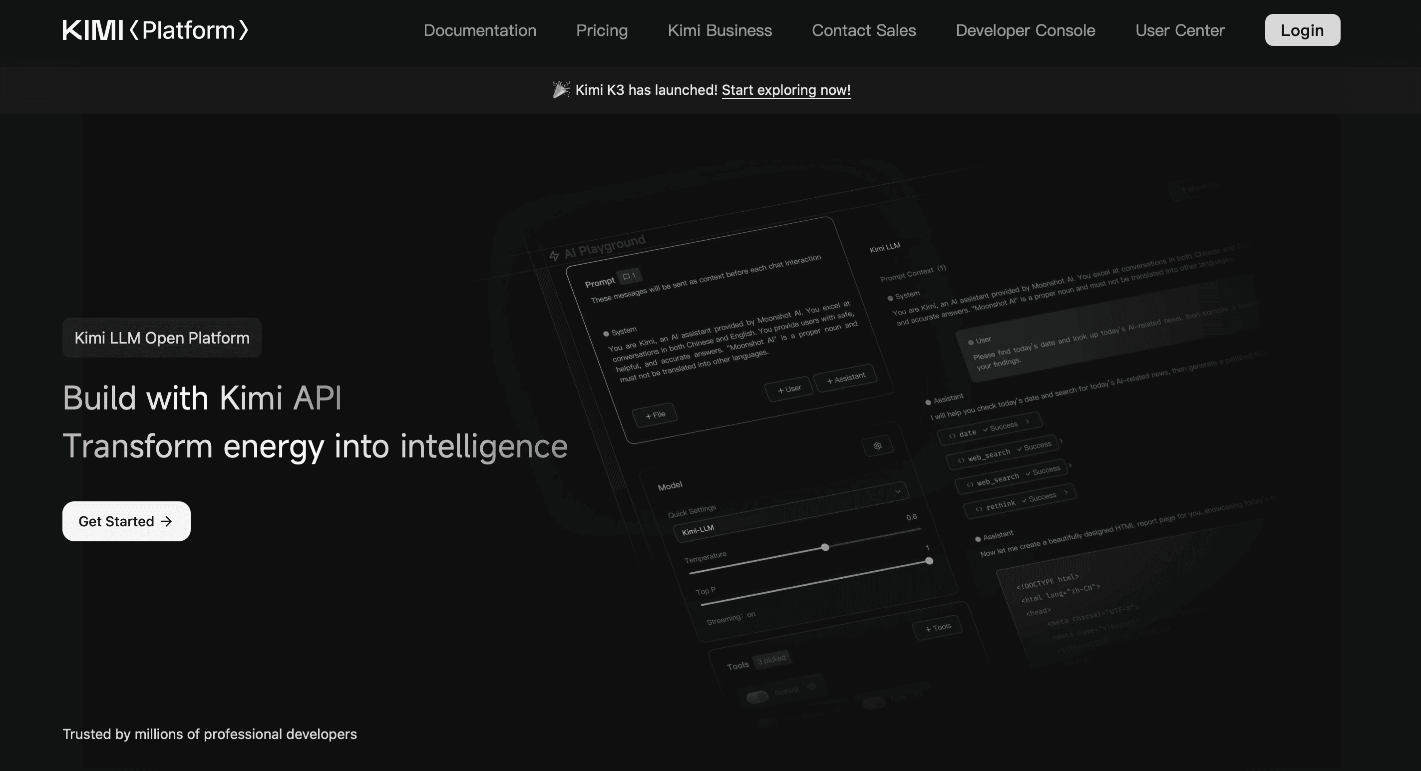 Moonshot Kimi Platform Homepage